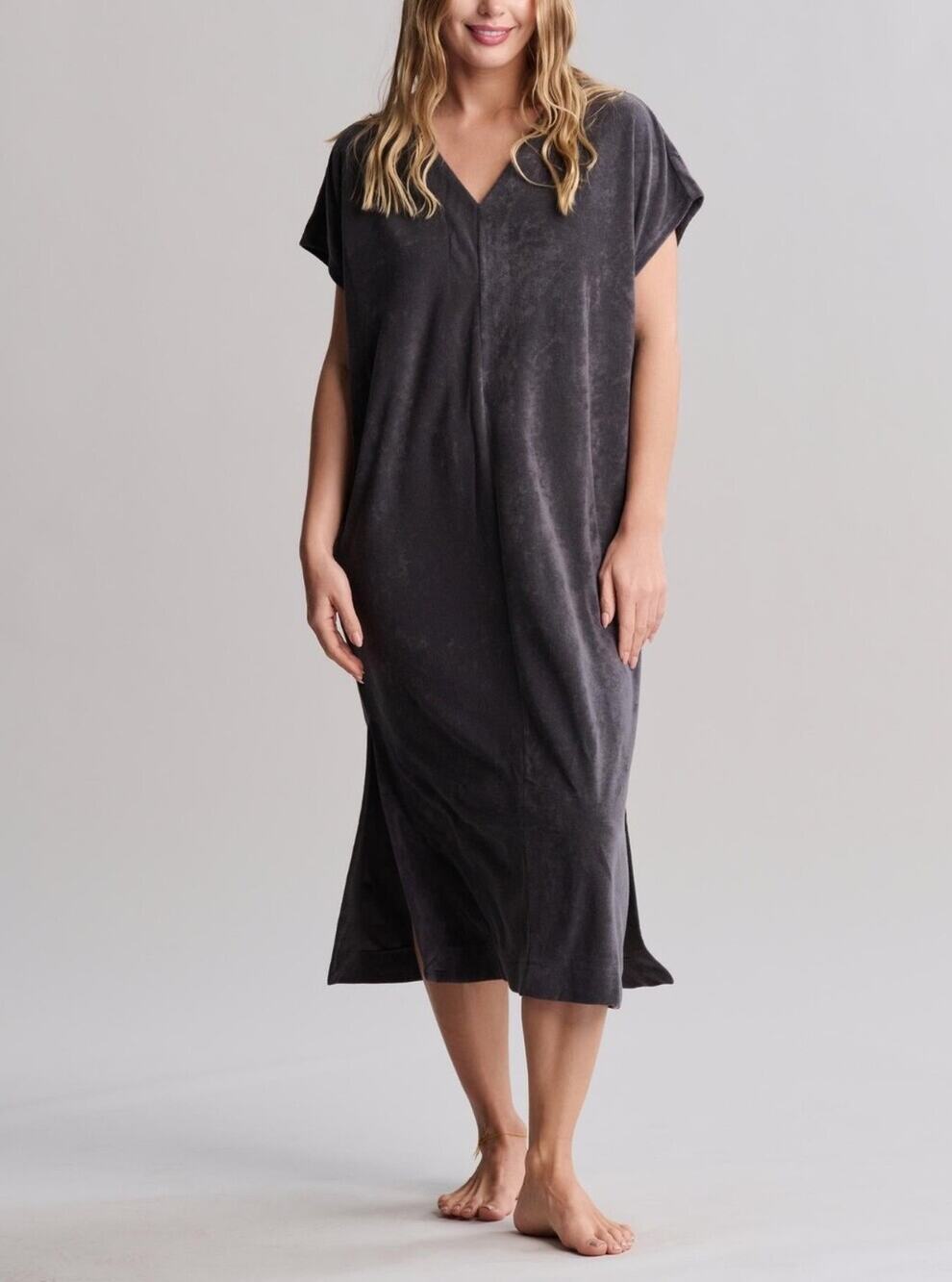 Barefoot Dreams Charcoal Gray V-Neck Midi Caftan